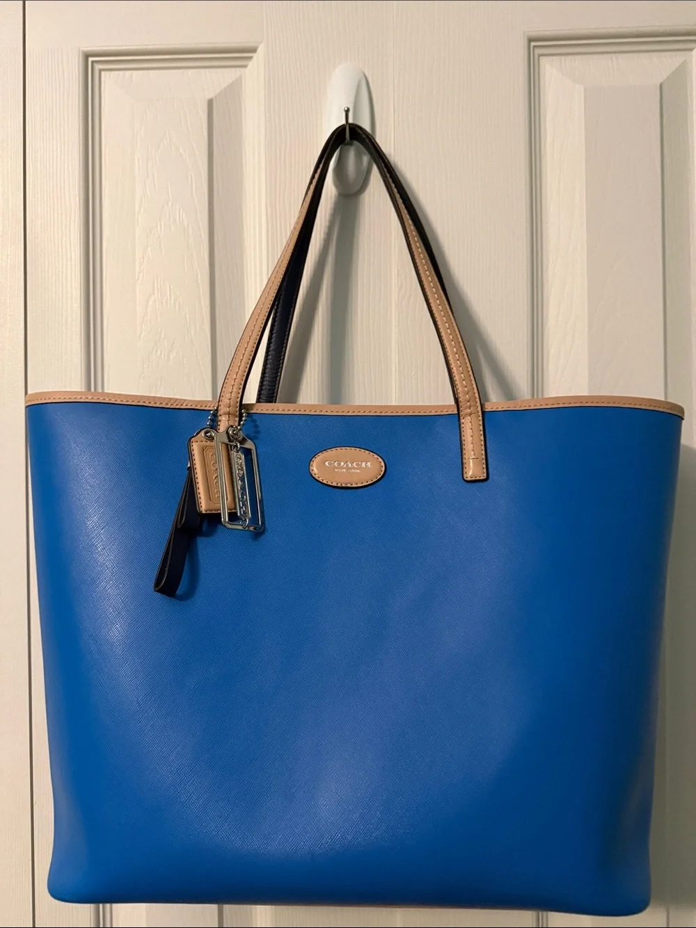 Coach Metro Tote in Blue Leather with Tan Trim